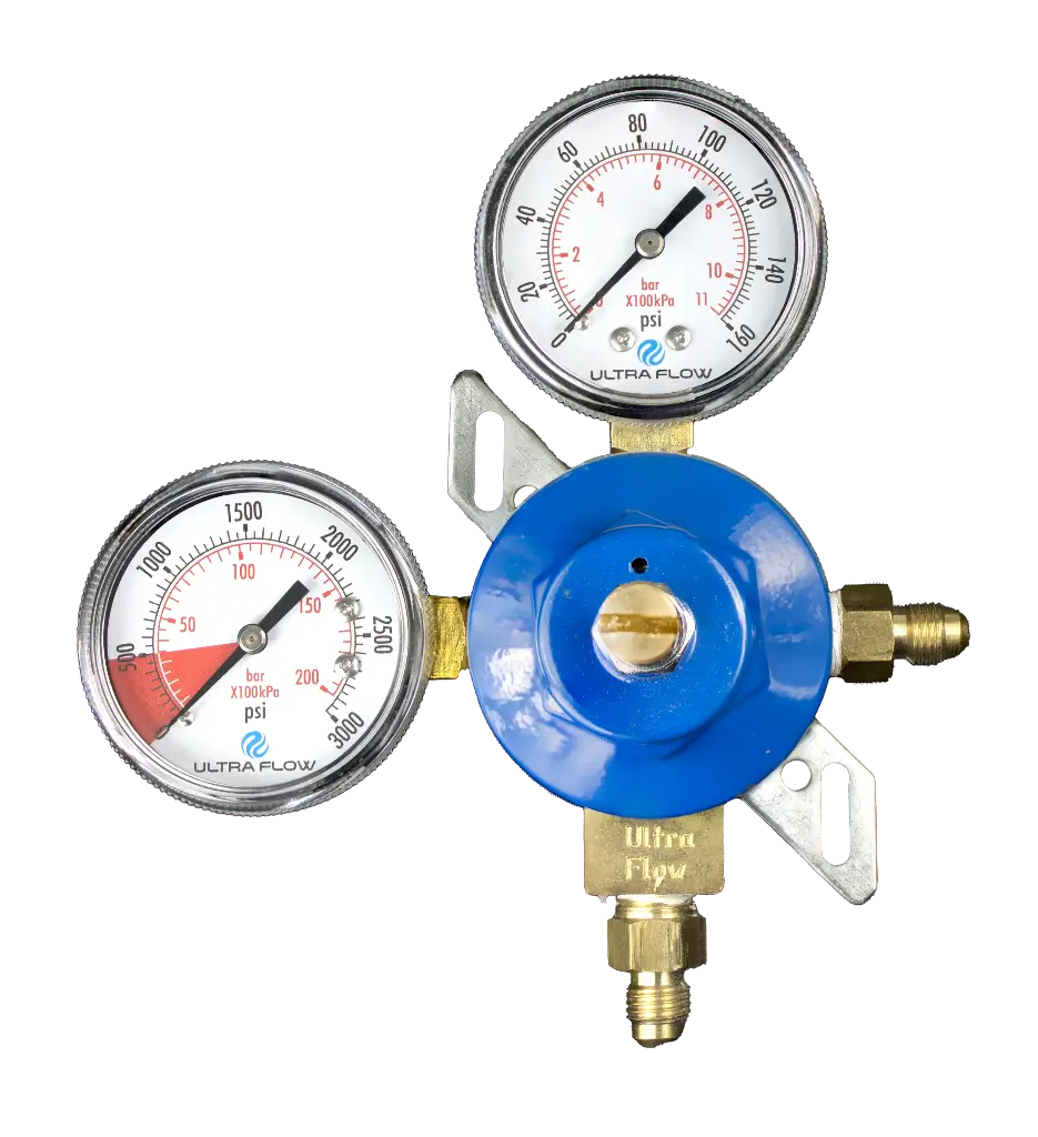 Primary Soda CO2 Regulator - 1 Pressure 1 Product - Wall Mount - 1/4 Flare Fitting with Check Ball Outlet- Blue