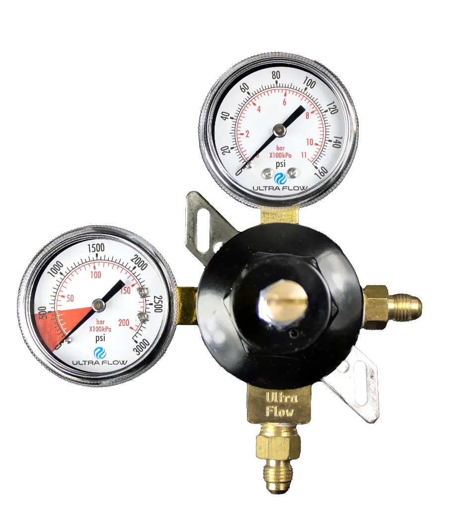 Primary Soda CO2 Regulator | 1 Pressure 1 Product | Wall Mount | 1/4 Flare Fitting with Check Ball Outlet | Black