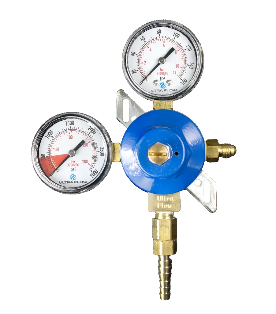 Primary Soda CO2 Regulator | 1 Pressure 1 Product | Wall Mount | 1/4 to 3/8 Multi Barb with Check Ball Outlet | Blue