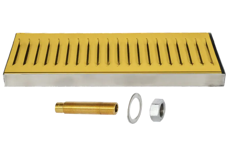 12" x 5" Surface Mount Drip Tray | Brushed Stainless with Gold Finish | With Drain