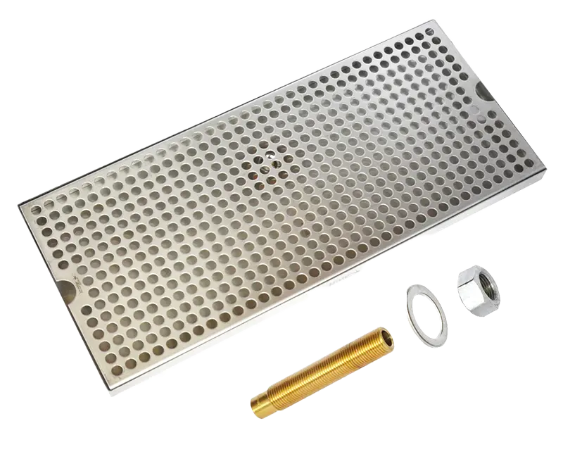 20" x 8" Surface Mount Drip Tray | Brushed Stainless | With Drain