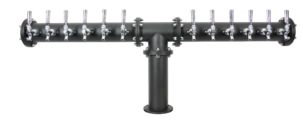 Industrial Pipe 'T' Tower | Brushed Stainless Steel Finish | 12 Faucets | Glycol Cooled