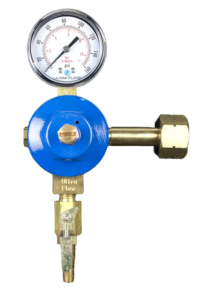 Primary CO2 Regulator | 1 Gauge | 1 Pressure 1 Product | Tank Mount | 0-130psi | 5/16 to 3/8 Multi Barb Shut-Off Outlet