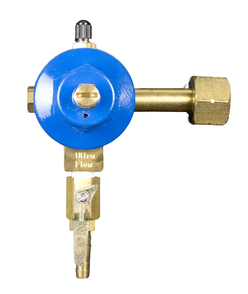 Primary CO2 Regulator | Gaugeless | 1 Pressure 1 Product | Tank Mount | 0-130psi | 5/16 to 3/8 Multi Barb Shut-Off Outlet