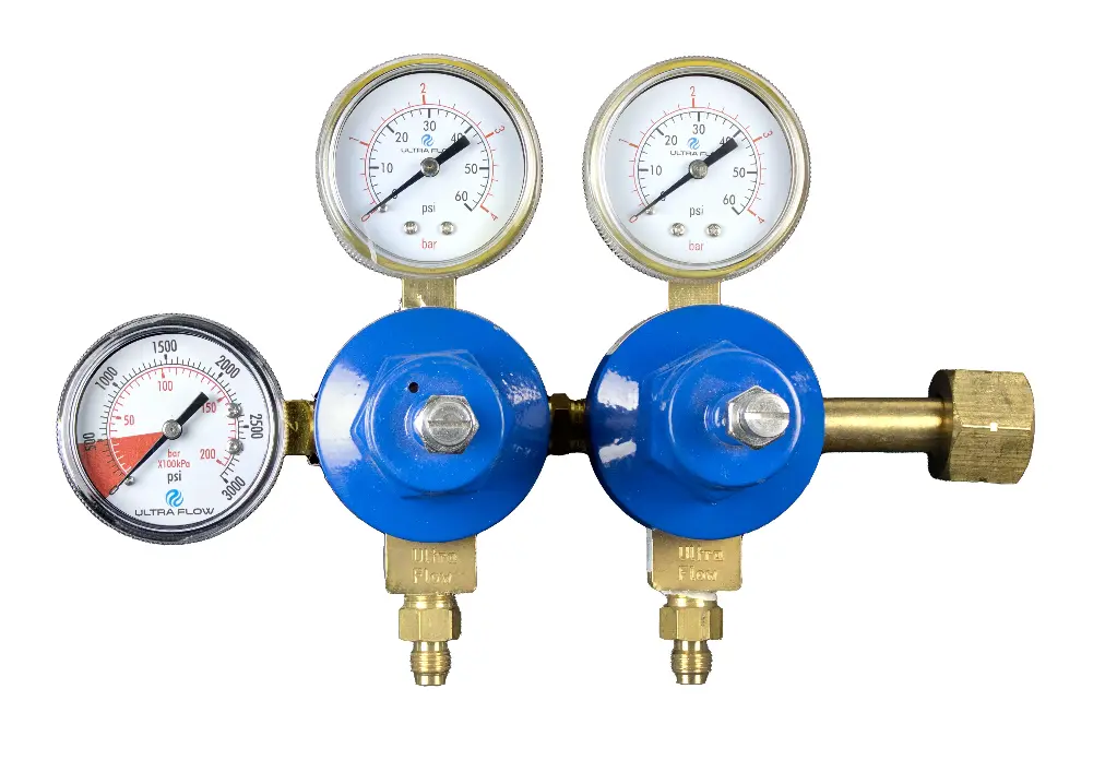 Primary CO2 Regulator | 2 Gauge | 2 Pressure 2 Product | Tank Mount | 0-60psi | 1/4" Flare Fitting