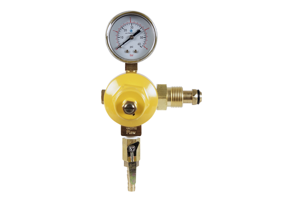 Primary Nitrogen Regulator | 1 Gauge | 1 Pressure 1 Product | Tank Mount | 0-60psi | 5/16 to 3/8 Multi Barb Shut-Off Outlet
