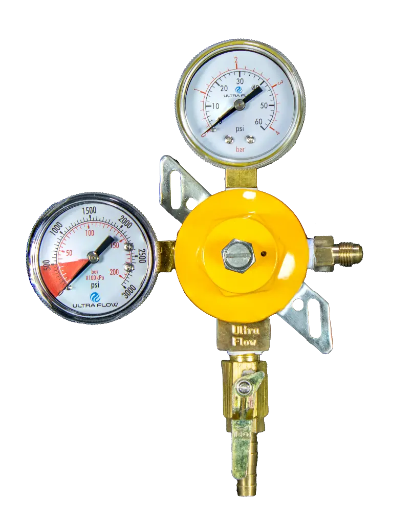 Primary N2 Regulator | 2 Gauge | 1 Pressure 1 Product | Wall Mount | 0-60psi | 5/16 to 3/8 Multi Barb Shut-Off Outlet