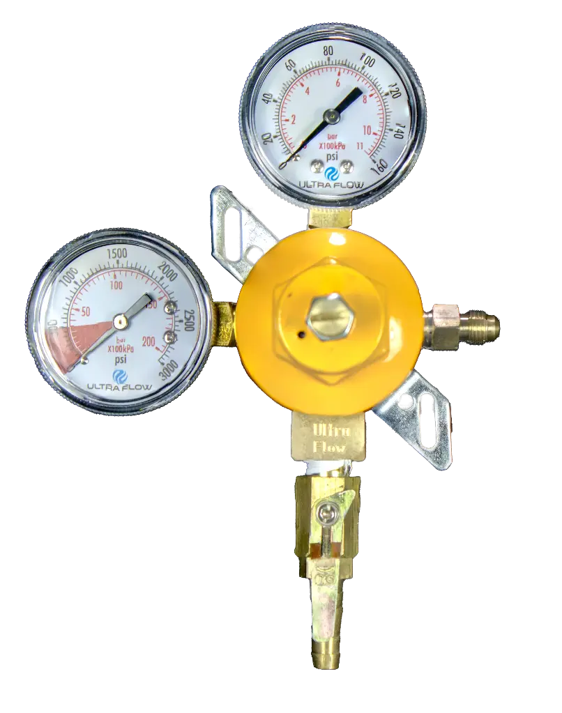 Primary N2 Regulator | 2 Gauge | 1 Pressure 1 Product | Wall Mount | 0-130psi | 5/16 to 3/8 Multi Barb Shut-Off Outlet