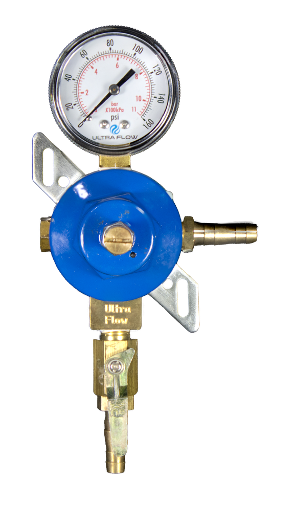 Secondary CO2 Regulator | 1 Pressure 1 Product | Wall Mount | 0-130psi | 5/16 to 3/8 Multi Barb Inlet & Shut-Off Outlet