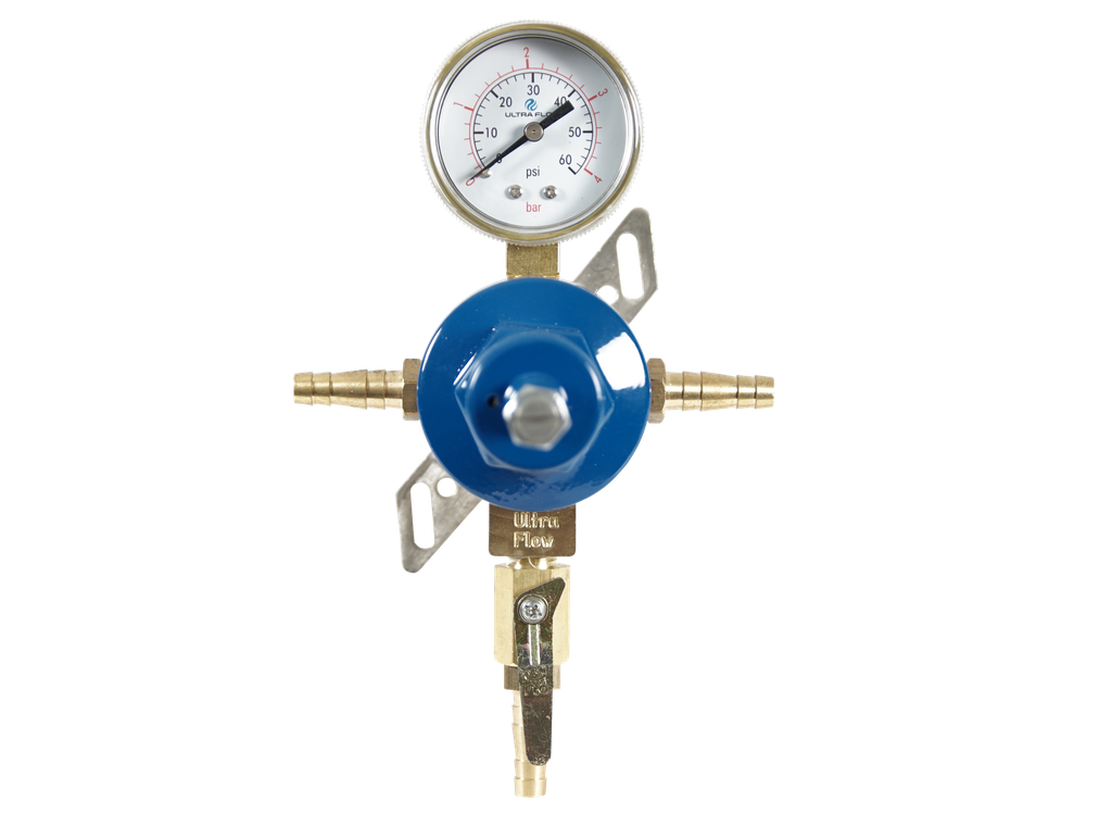 Secondary CO2 Regulator | 1 Pressure 1 Product | Pass Thru | Wall Mount | 0-60psi | 5/16 to 3/8 Multi Barb Inlet & Shut-Off Outlet