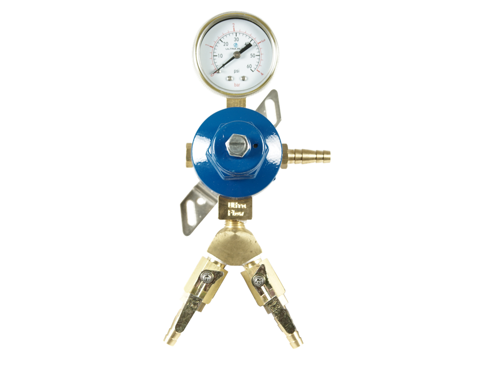 Secondary CO2 Regulator | 1 Pressure 2 Product | Wall Mount | 0-60psi | 5/16 to 3/8 Multi Barb Inlet & Shut-Off Outlet
