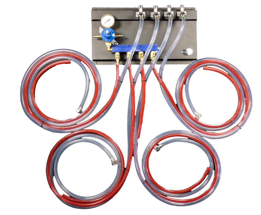 Secondary CO2 Regulator |  1 Pressure 4 Product | Panel Mount | 0-60psi | 5/16 to 3/8 Multi Barb Inlet & Shut-Off Outlet
