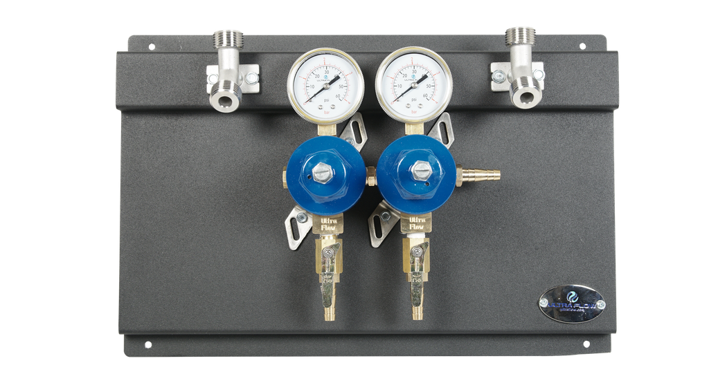 Secondary CO2 Regulator | 2 Pressure 2 Product | Panel Mount | Regulator and Panel Only with Elbows