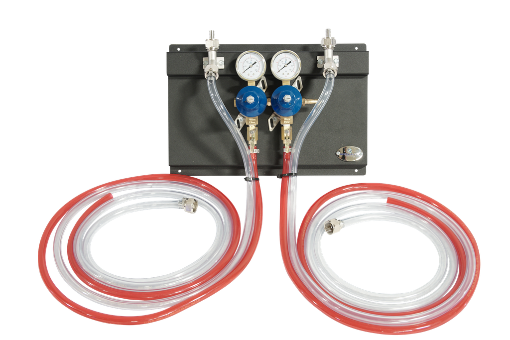 Secondary CO2 Regulator - 2 Pressure 2 Product - Panel Mount - Panel Assembly with Gas/Product Hoses