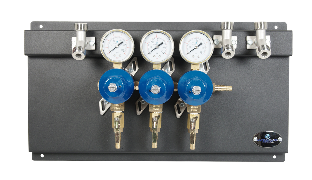 Secondary CO2 Regulator - 3 Pressure 3 Product - Panel Mount - Regulator and Panel Only with Elbows