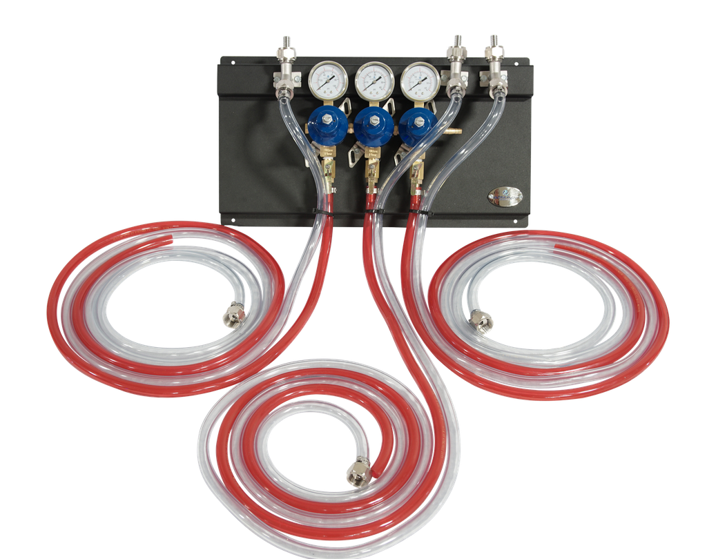 Secondary CO2 Regulator | 3 Pressure 3 Product | Panel Mount | Panel Assembly with Gas/Product Hoses