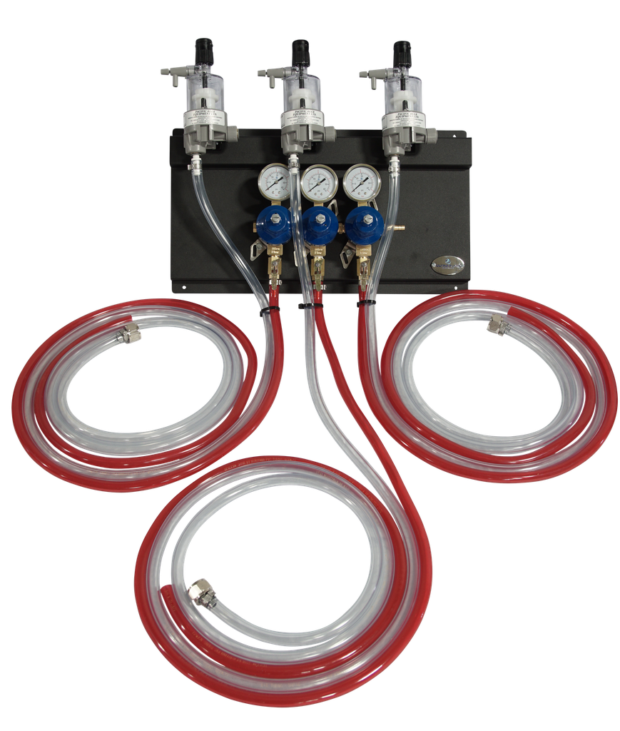 Secondary CO2 Regulator | 3 Pressure 3 Product | Panel Mount | Panel Assembly with Gas/Product Hoses & FOBs