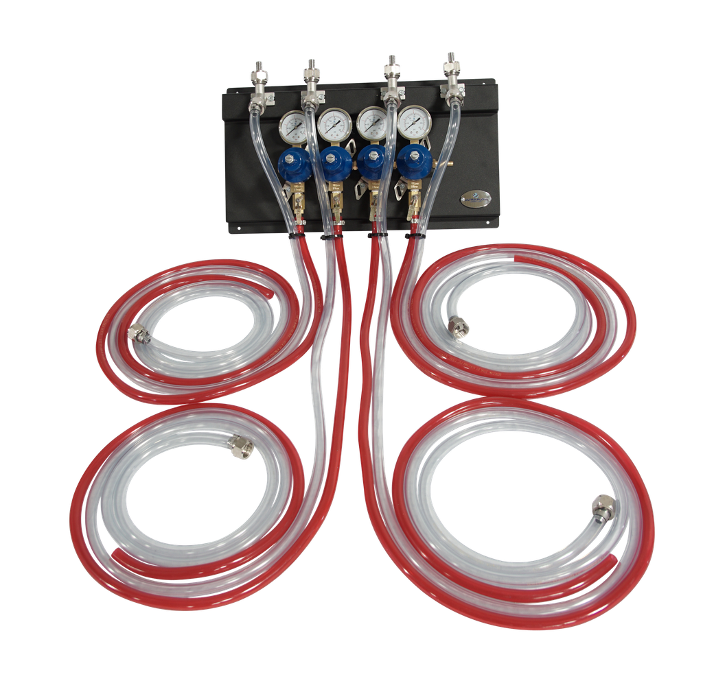 Secondary CO2 Regulator | 4 Pressure 4 Product | Panel Mount | Panel Assembly with Gas/Product Hoses