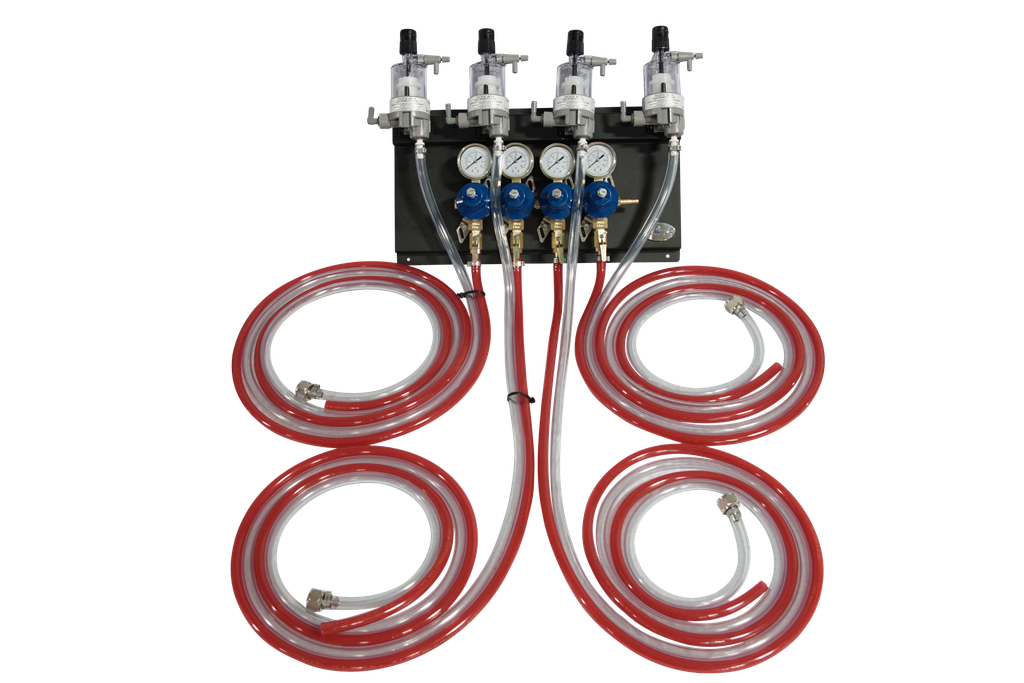 Secondary CO2 Regulator - 4 Pressure 4 Product - Panel Mount - Panel Assembly with Gas/Product Hoses & FOBs
