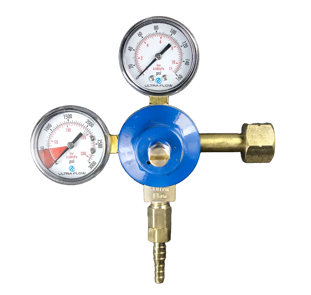 Primary Soda CO2 Regulator | 1 Pressure 1 Product | Tank Mount | 1/4 to 3/8 Multi Barb Outlet with Check Ball | Blue