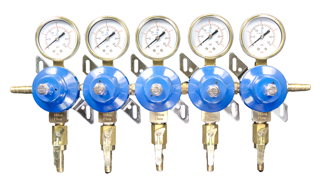Secondary CO2 Regulator | 5 Pressure 5 Product | Wall Mount | 0-60psi | 5/16 to 3/8 Multi Barb Inlet & Shut-Off Outlet
