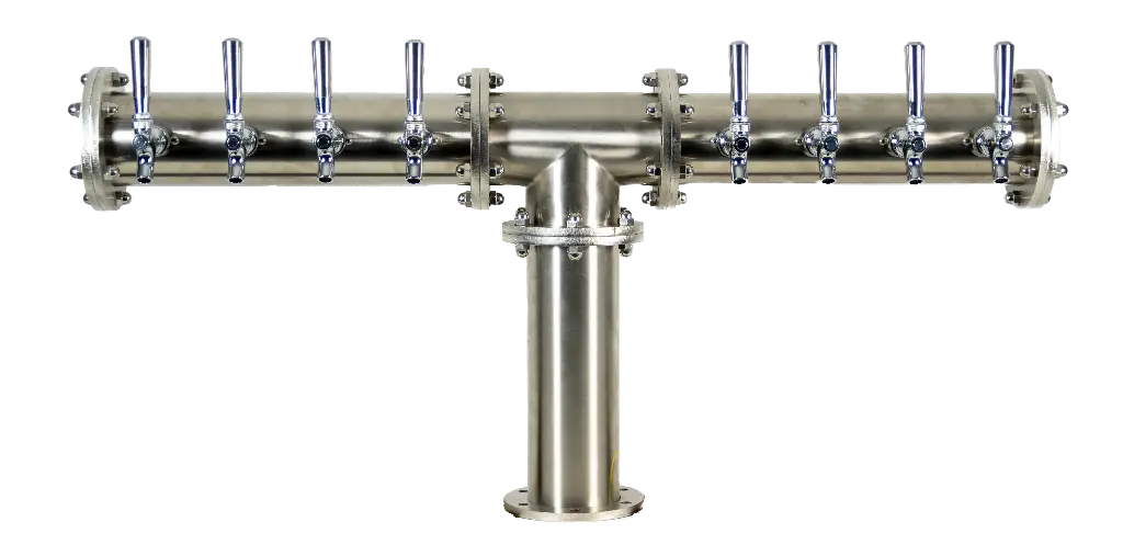 Industrial Pipe 'T' Tower | Brushed Stainless Steel Finish | 8 Faucets | Glycol Cooled