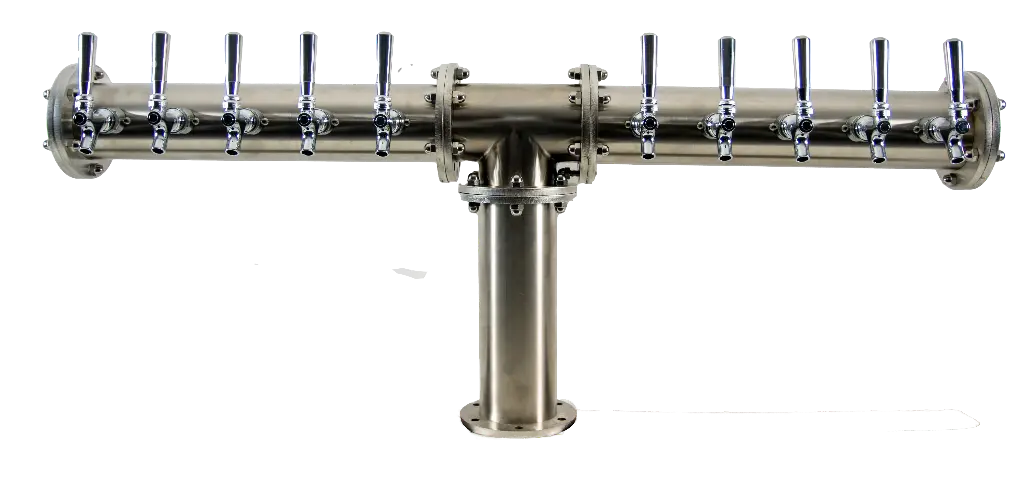 Industrial Pipe 'T' Tower | Brushed Stainless Steel Finish | 10 Faucets | Glycol Cooled