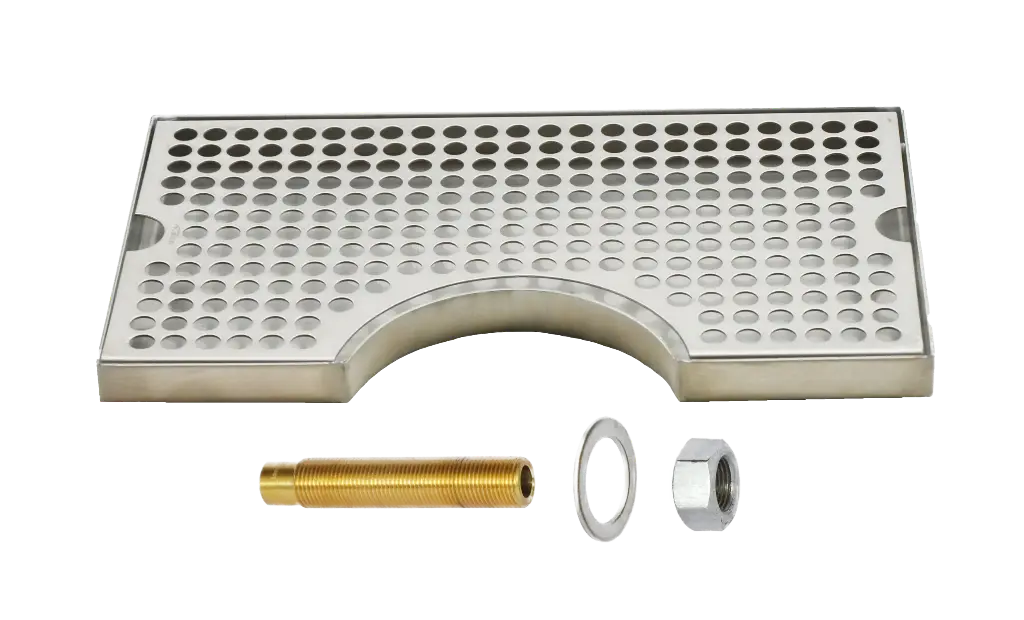 12" x 7" Surface Mount Drip Tray | Brushed Stainless | With Drain | Center Cut Out