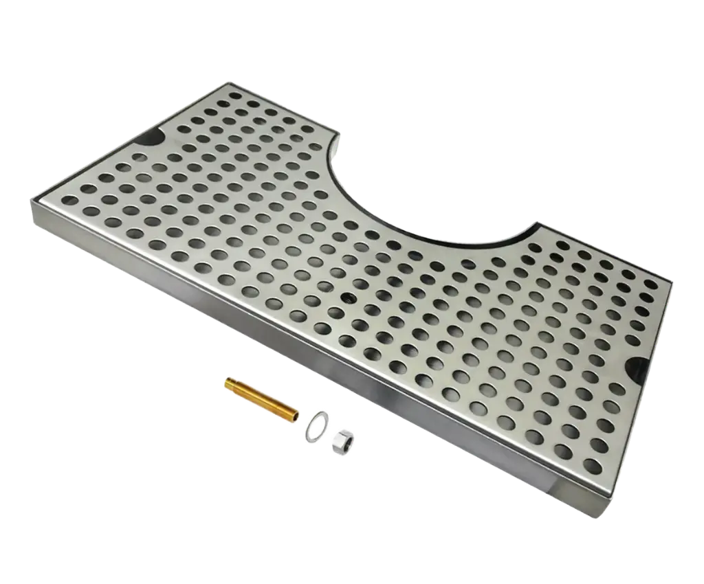 14" x 8" Surface Mount Drip Tray | Brushed Stainless | With Drain | Center Cut Out