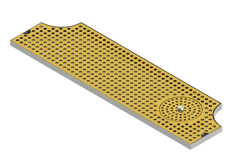 40" x 8" Surface Mount Drip Tray | Brushed Stainless with Gold Finish | Dual Cutout | With Rinser