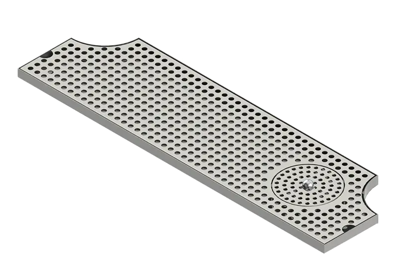 52" x 8" Surface Mount Drip Tray | Brushed Stainless | Dual Cutout | With Rinser