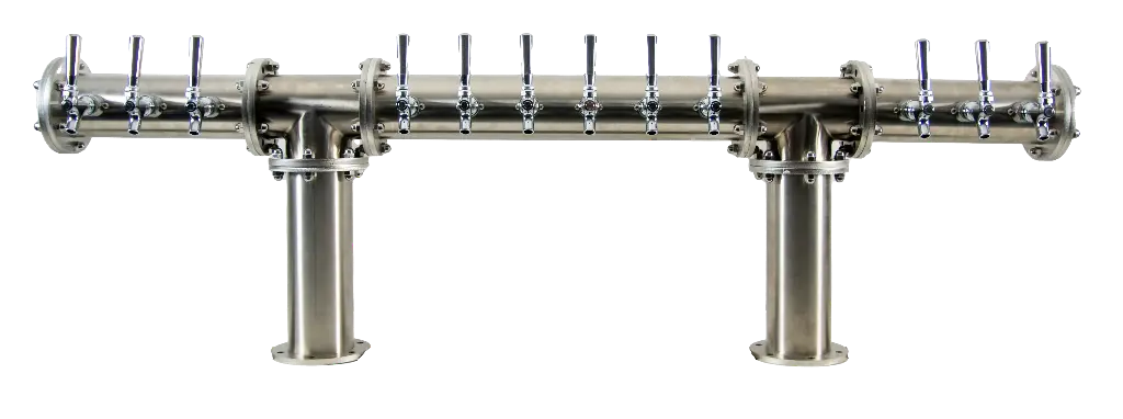 Industrial Pipe 'H' Tower | 12 Faucet | Brushed Stainless Steel | Glycol Cooled 