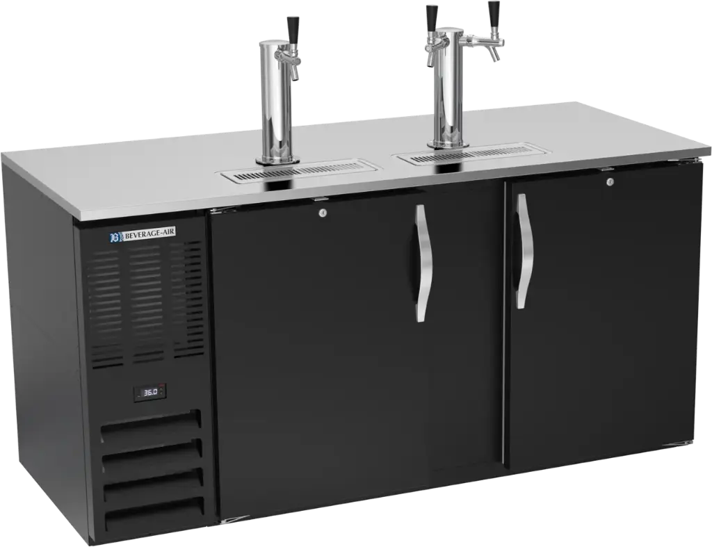 Beverage Air Direct Draw | 68" | Black Finish | with 1x 2-Product & 1x 1-Product Stainless Column Tower