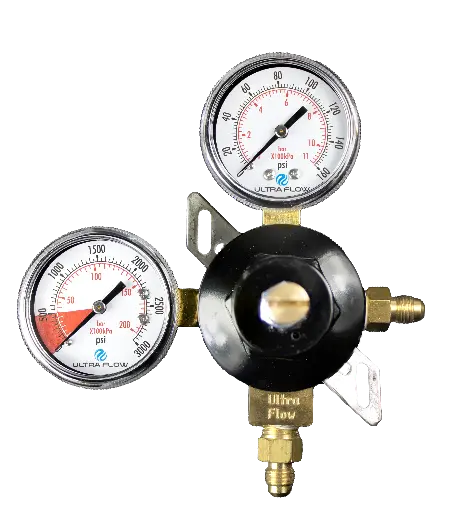 [R1311BWM] Primary Soda CO2 Regulator | 1 Pressure 1 Product | Wall Mount | 1/4 Flare Fitting with Check Ball Outlet | Black