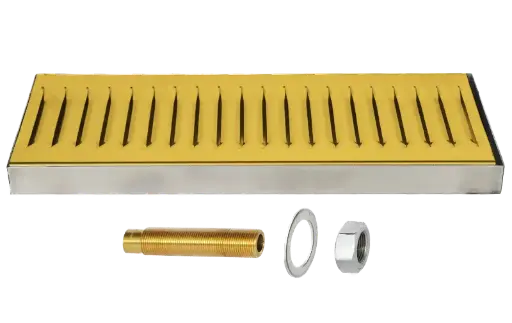 [DT-12x5SSGD] 12" x 5" Surface Mount Drip Tray | Brushed Stainless with Gold Finish | With Drain