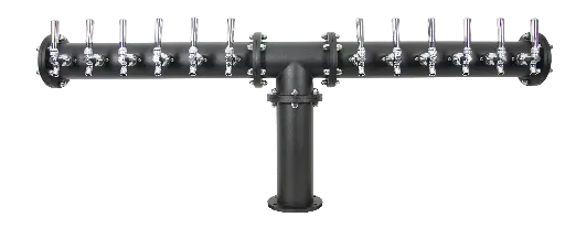 [IPT-12G] Industrial Pipe 'T' Tower | Brushed Stainless Steel Finish | 12 Faucets | Glycol Cooled