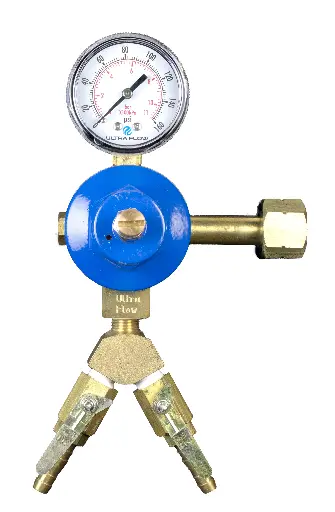 [R1001H-2] Primary CO2 Regulator | 1 Gauge | 1 Pressure 2 Product | Tank Mount | 0-130psi | 5/16 to 3/8 Multi Barb Shut-Off Outlet