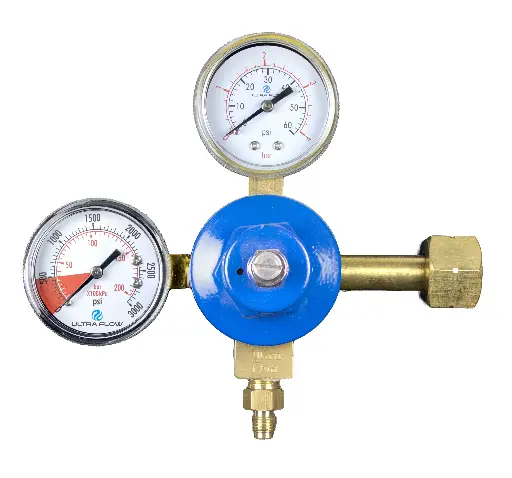 [R1003] Primary CO2 Regulator | 2 Gauge | 1 Pressure 1 Product | Tank Mount | 0-60psi | 1/4" Flare Fitting