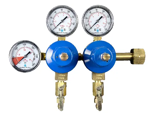 [R1024H] Primary CO2 Regulator - 2 Gauge - 2 Pressure 2 Product - Tank Mount - 0-100psi - 1/4" Flare Fitting Shut-Off Outlet