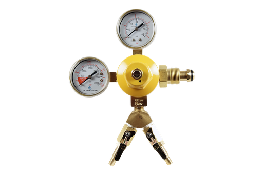 [R1202-2] Primary N2 Regulator - 2 Gauge - 1 Pressure 2 Product - Tank Mount - 0-60psi - 5/16 to 3/8 Multi Barb Shut-Off Outlet