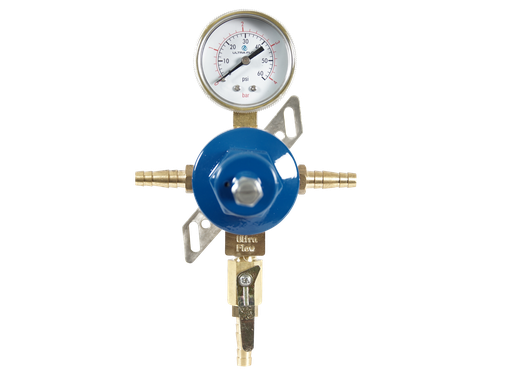 [R1101PT] Secondary CO2 Regulator | 1 Pressure 1 Product | Pass Thru | Wall Mount | 0-60psi | 5/16 to 3/8 Multi Barb Inlet & Shut-Off Outlet