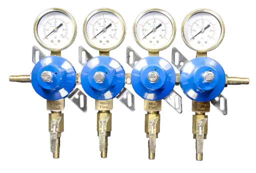 [R1144] Secondary CO2 Regulator | 4 Pressure 4 Product | Wall Mount | 0-60psi | 5/16 to 3/8 Multi Barb Inlet & Shut-Off Outlet