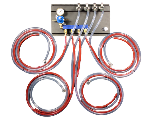 [R1101-4PM] Secondary CO2 Regulator |  1 Pressure 4 Product | Panel Mount | 0-60psi | 5/16 to 3/8 Multi Barb Inlet & Shut-Off Outlet