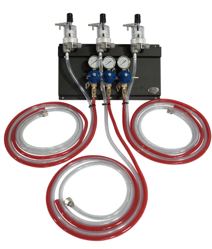 [R1133PMF] Secondary CO2 Regulator | 3 Pressure 3 Product | Panel Mount | Panel Assembly with Gas/Product Hoses & FOBs