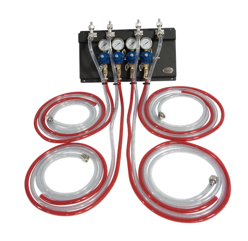 [R1144PM ] Secondary CO2 Regulator | 4 Pressure 4 Product | Panel Mount | Panel Assembly with Gas/Product Hoses