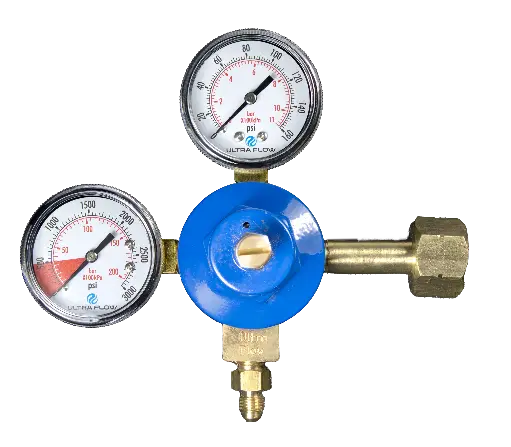 [R1311] Primary Soda CO2 Regulator | 1 Pressure 1 Product | Tank Mount | 1/4 Flare Fitting with Check Ball Outlet- Blue