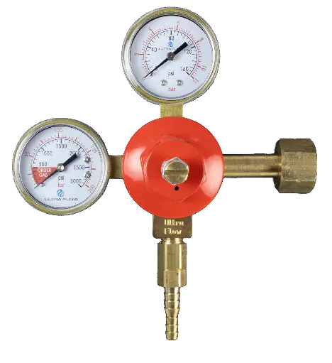 [R1311C] Primary Soda CO2 Regulator | 1 Pressure 1 Product | Tank Mount | 1/4 to 3/8 Multi Barb Outlet with Check Ball | Red