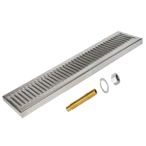 [DT-24x5SSD] 24" x 5" Surface Mount Drip Tray | Brushed Stainless | With Drain