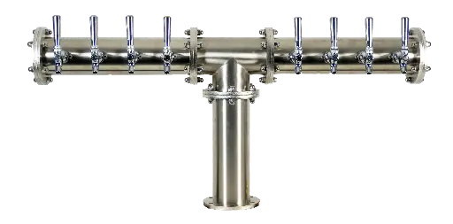 [IPT-8G] Industrial Pipe 'T' Tower | Brushed Stainless Steel Finish | 8 Faucets | Glycol Cooled