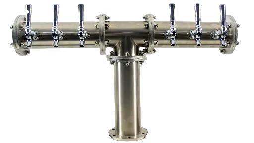 [IPT-6G] Industrial Pipe 'T' Tower | Brushed Stainless Steel Finish | 6 Faucets | Glycol Cooled